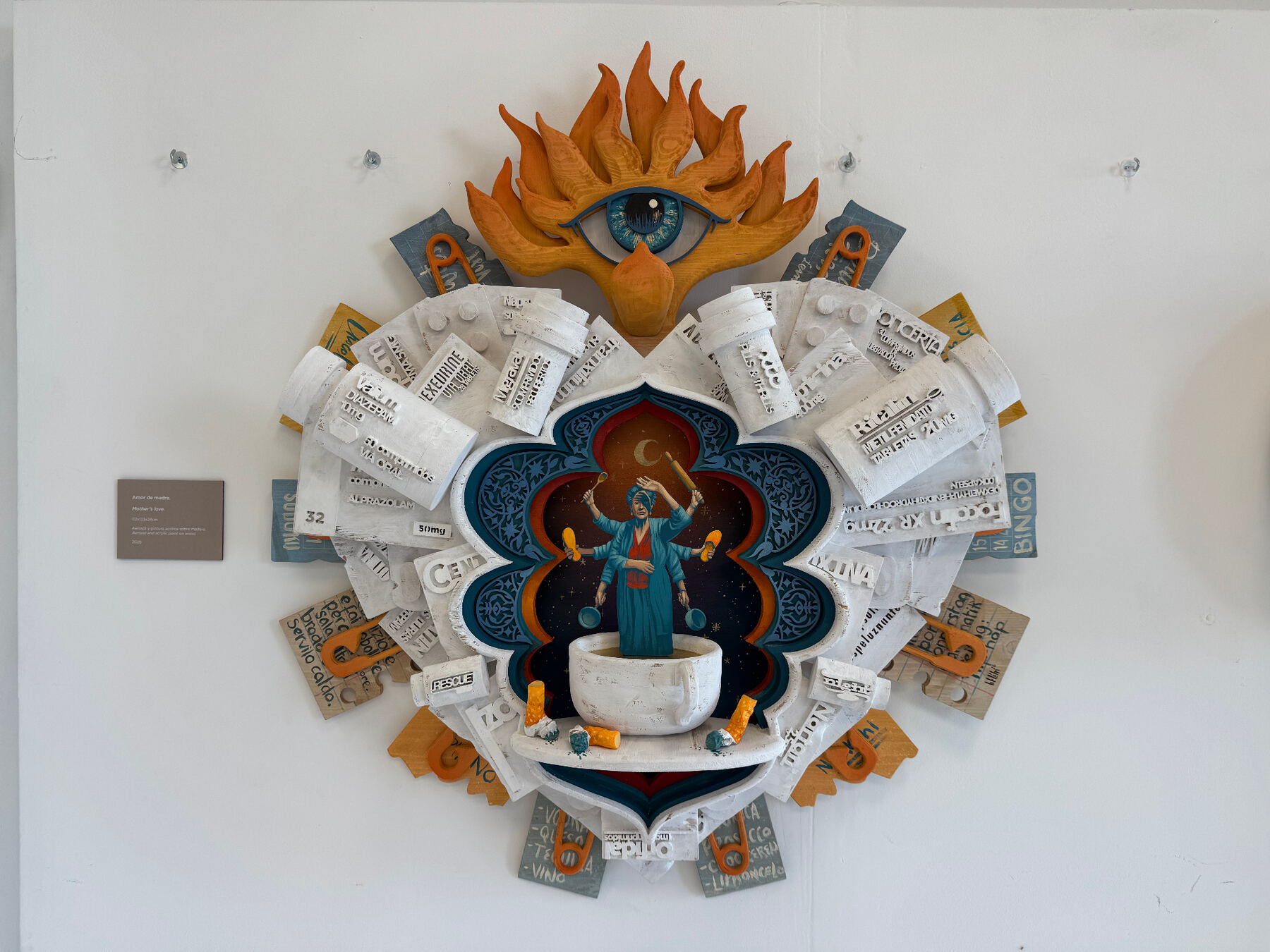 Mário Belém, Amor de Madre — carved and painted heart-shaped altarpiece on view at LOTUS Ibiza.